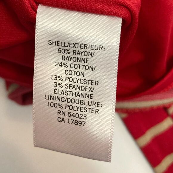 Banana Republic Dress Women's Large Red Tan Stripe Short Sleeve Knee Length - Picture 5 of 11